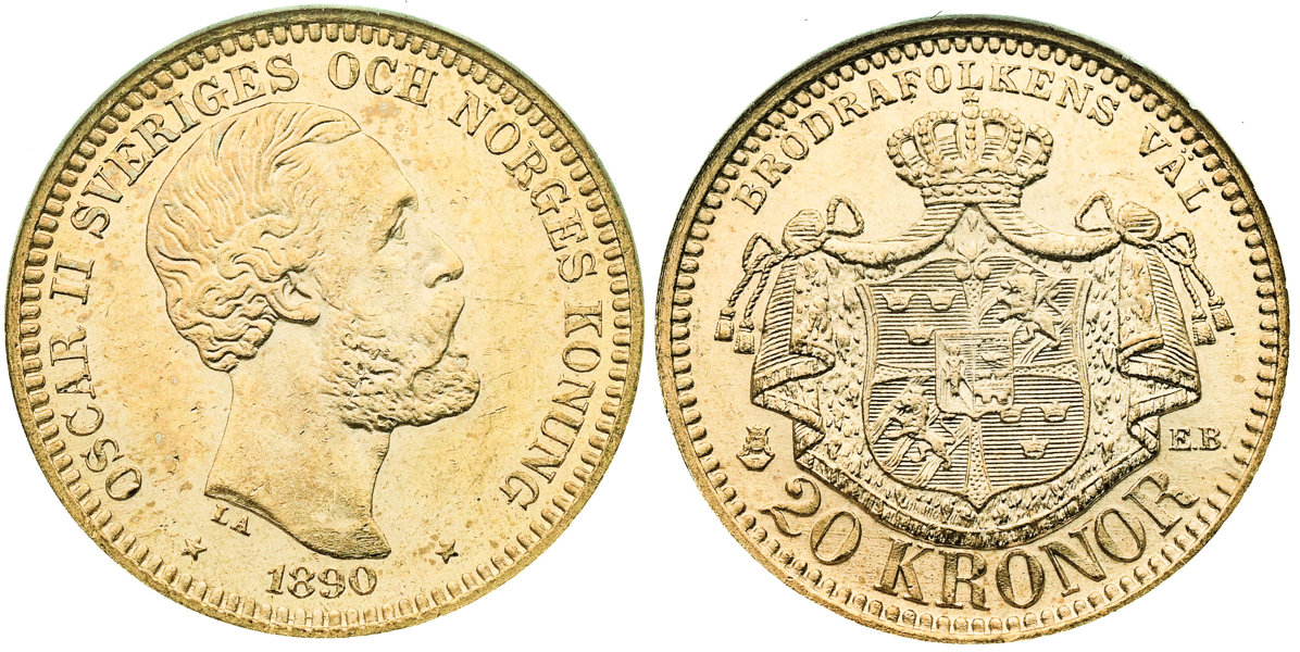 OSKAR II (1872-1907). 20 kronor 1890