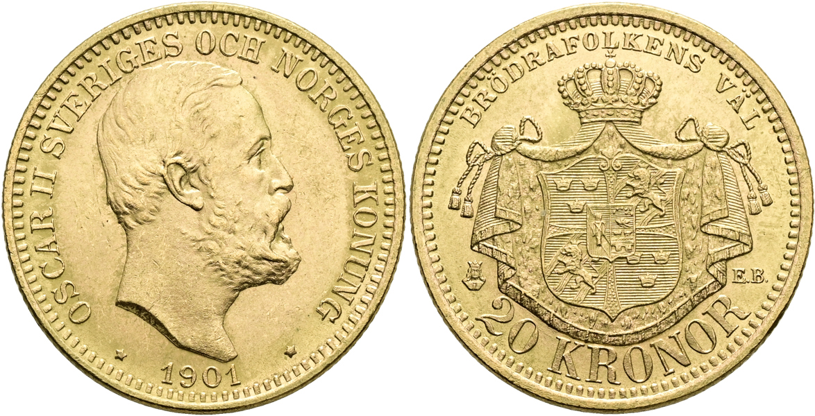 OSKAR II (1872-1907). 20 kronor 1901