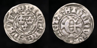 ERIK AV POMMERN (1396-1439). STOCKHOLM. Örtug med trekronorssköld på litet kors)(uncialt E på litet kors.