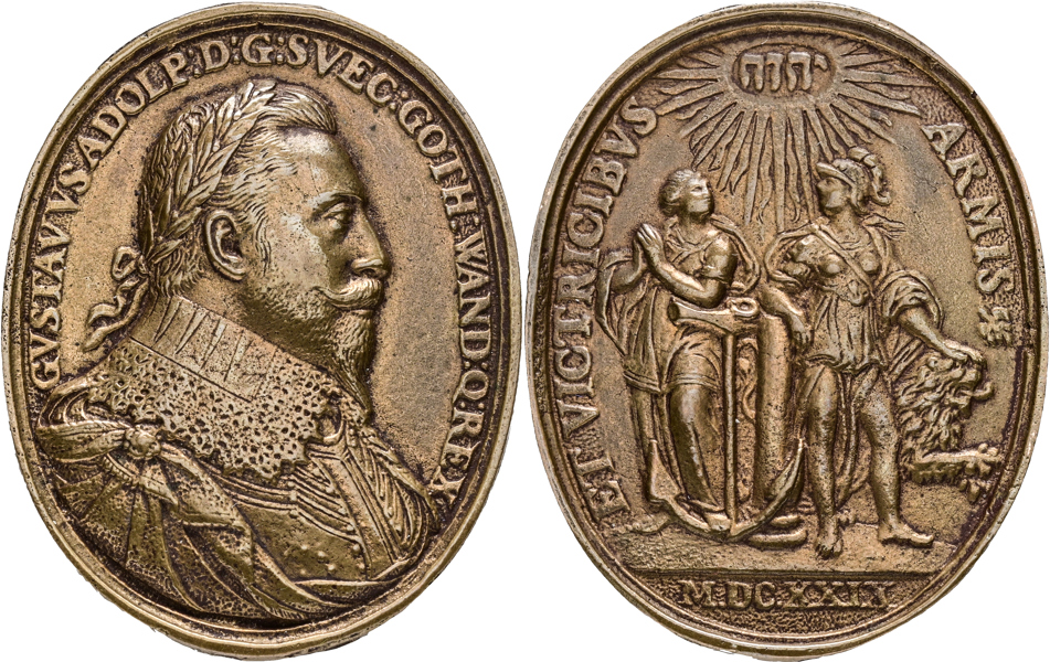 GUSTAV II ADOLF (1611-1632) Minnespenning med kungens valspråk.