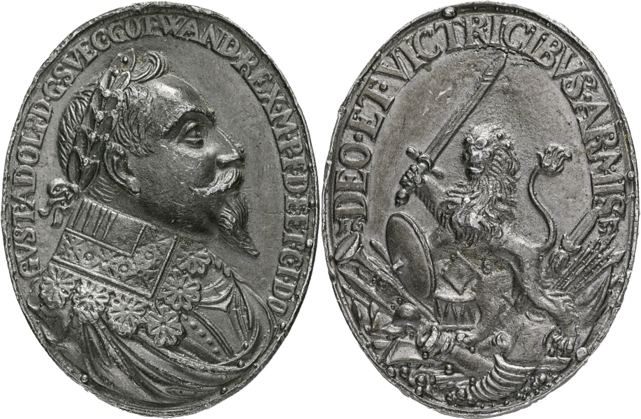 GUSTAV II ADOLF (1611-1632) Minnespenning med kungens valspråk.