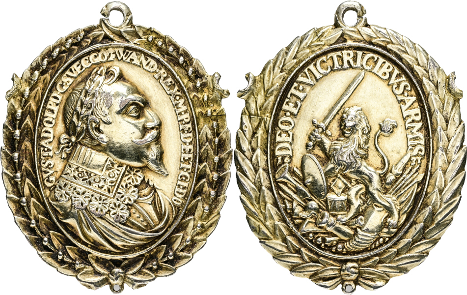 GUSTAV II ADOLF (1611-1632) Minnespenning med kungens valspråk.