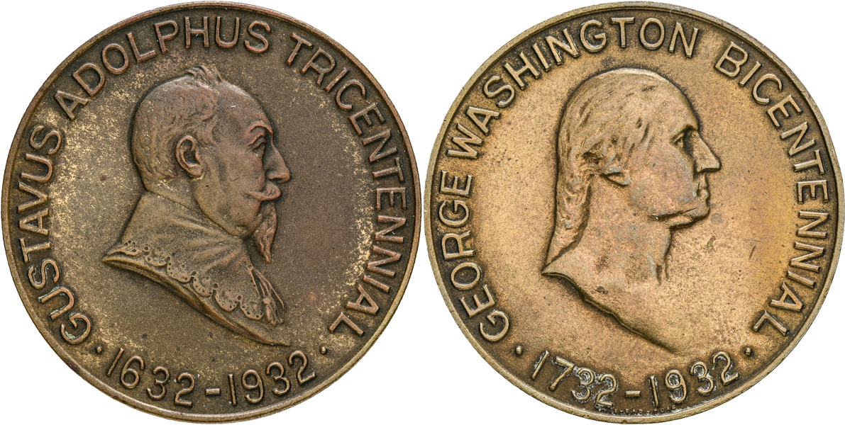 GUSTAV II ADOLF (1611-1632) 200-årsminnet av George Washingtons födelse och 300-årsminnet av Gustav II Adolfs död.