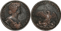 KRISTINA (1632-1654) Minnespenning med drottningens bild och med frånsida tillhörande kardinal Azzolini.