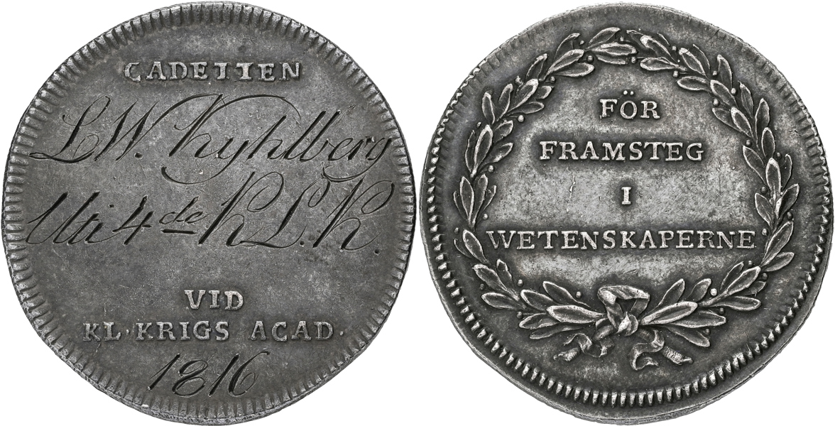 KARL XIII (1809-1818) Kungl. Krigsakademiens på Karlberg belöningsmedalj för kadetter.