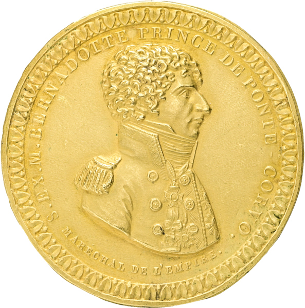 KARL XIV JOHAN (1818-1844) Brakteatpräglad åtsida av minnespenning präglad före kronprinsens ankomst till Sverige.