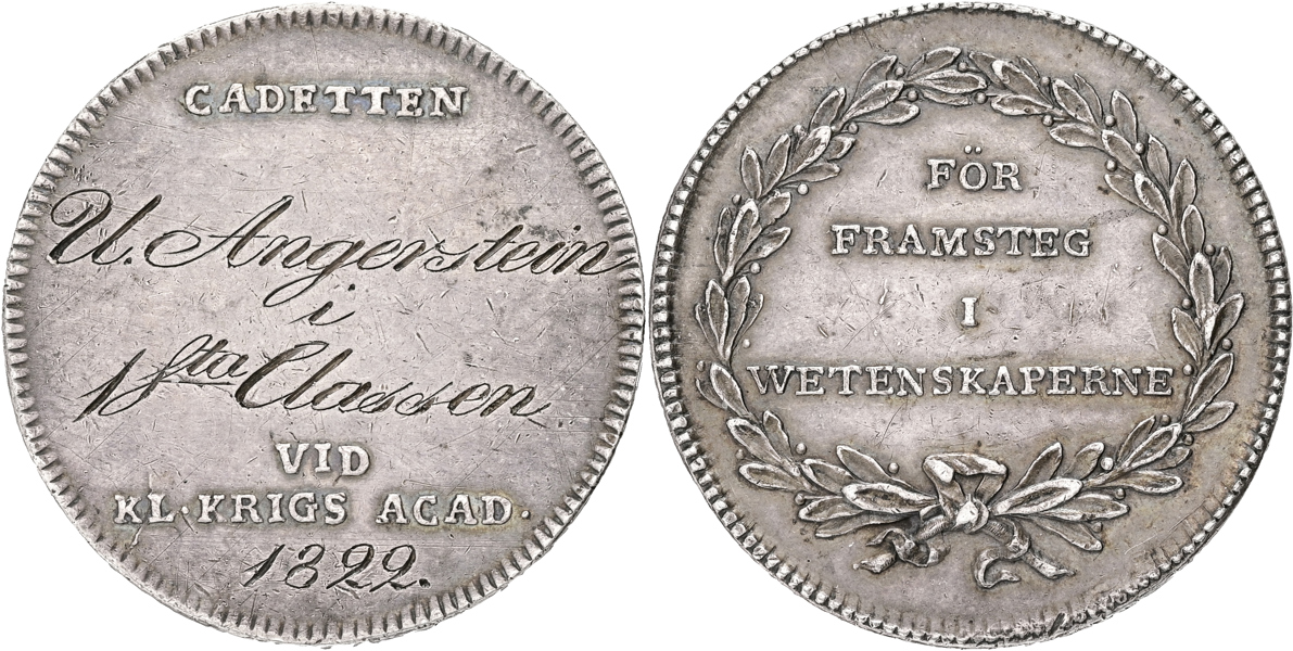 KARL XIV JOHAN (1818-1844) Kungl. Krigsakademiens på Karlberg belöningsmedalj för kadetter.