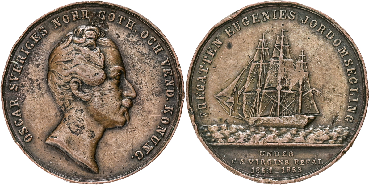 OSKAR I (1844-1859) Minnesmedalj till de som deltog i fregatten Eugenies världsomsegling 1851-53.