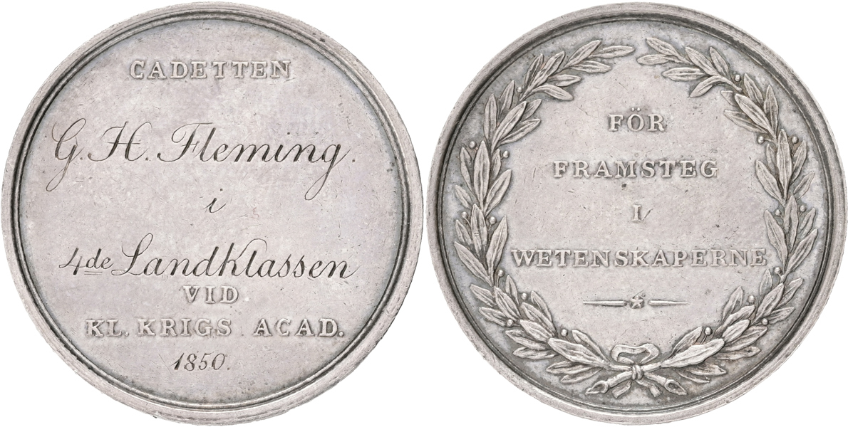 OSKAR I (1844-1859) Belöningspenning från krigsskolan Karlberg.