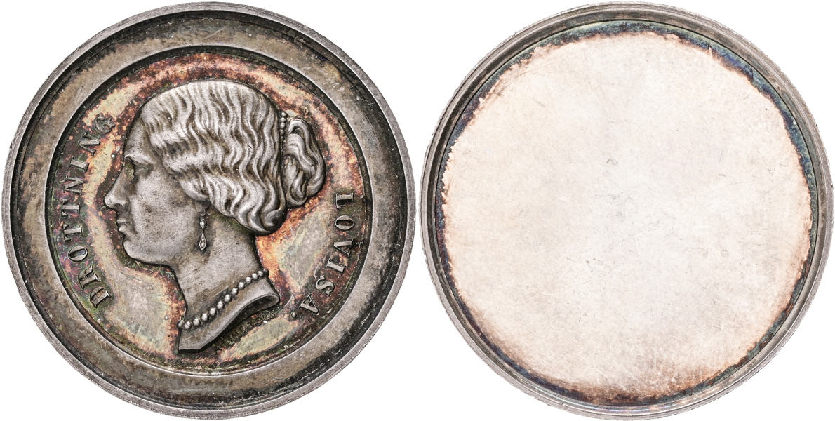 KARL XV (1859-1872) Minnespenning med drottning Lovisas bild.