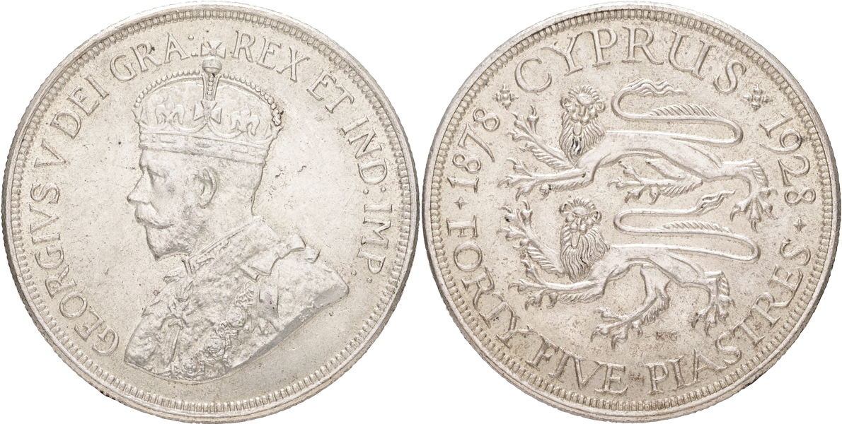 CYPERN / CYPRUS. 45 piastres 1878.