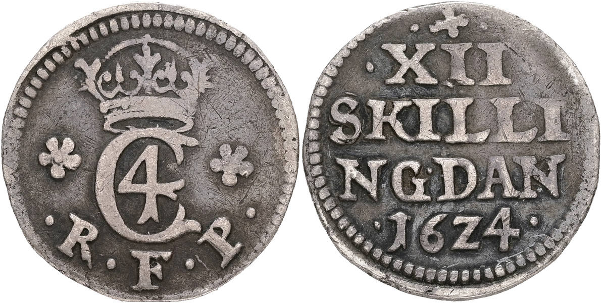 DANMARK / DENMARK. 12 skilling 1624.