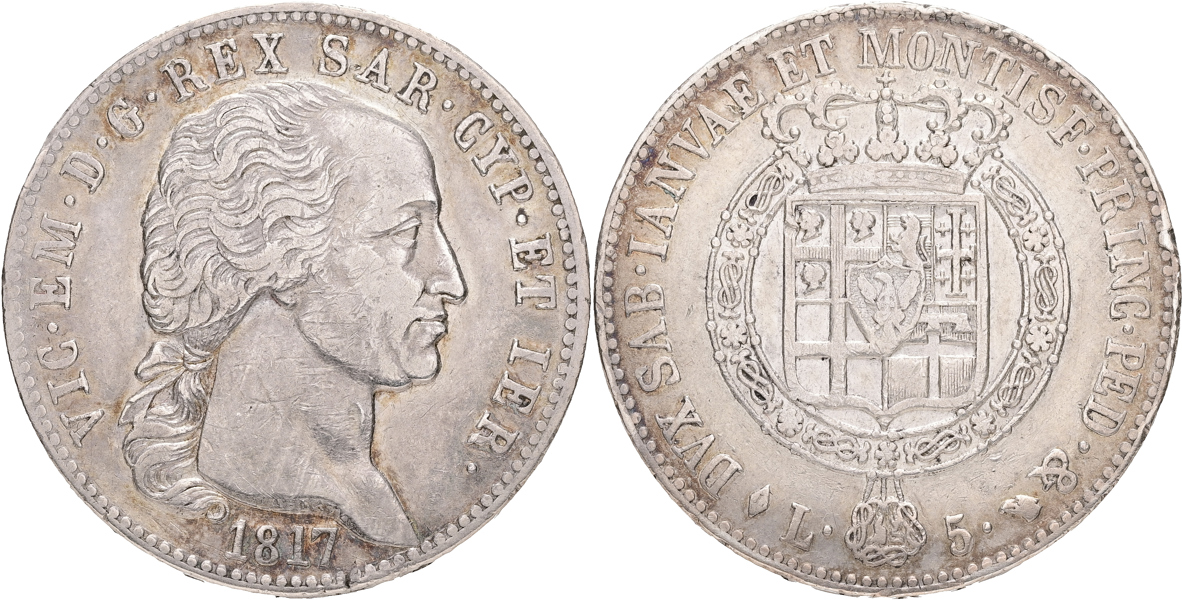 ITALIEN / ITALY. Sardinien. 5 lire 1817.