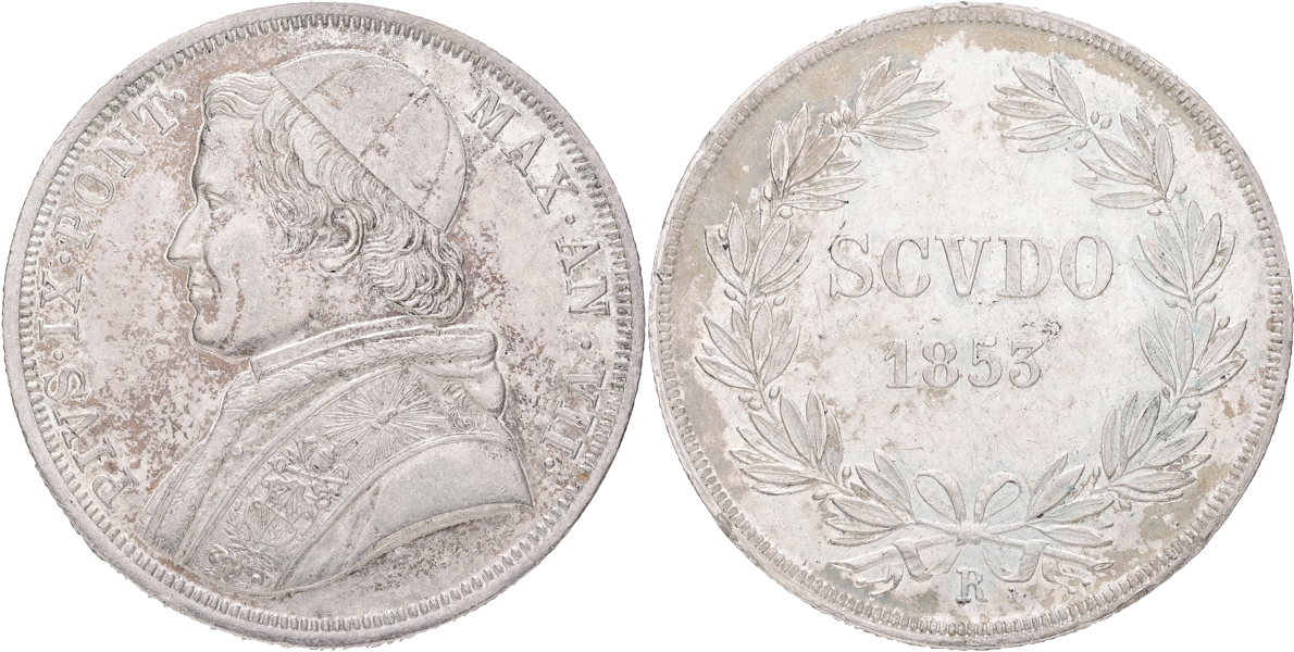 ITALIEN / ITALY. Vatikanstaten. Scudo 1853.