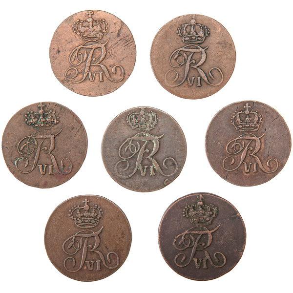NORGE / NORWAY. 2 skilling 1810. Lot of 7.