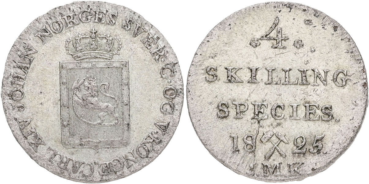 NORGE / NORWAY. 4 skilling 1825.