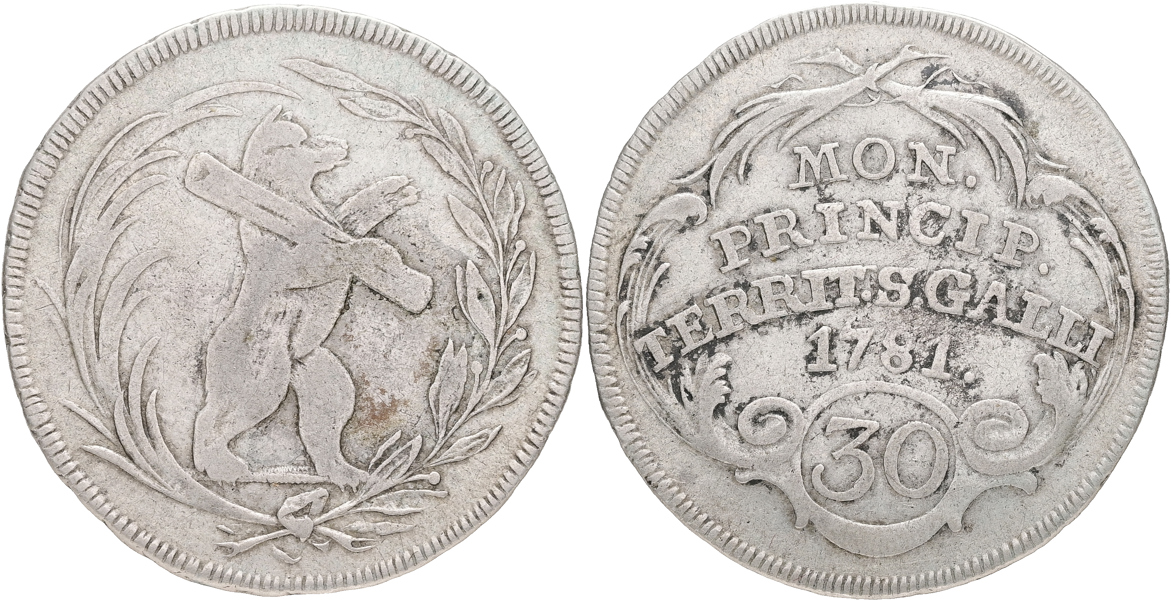 SCHWEIZ / SWITZERLAND. Abtei. 30 kreuzer 1781.
