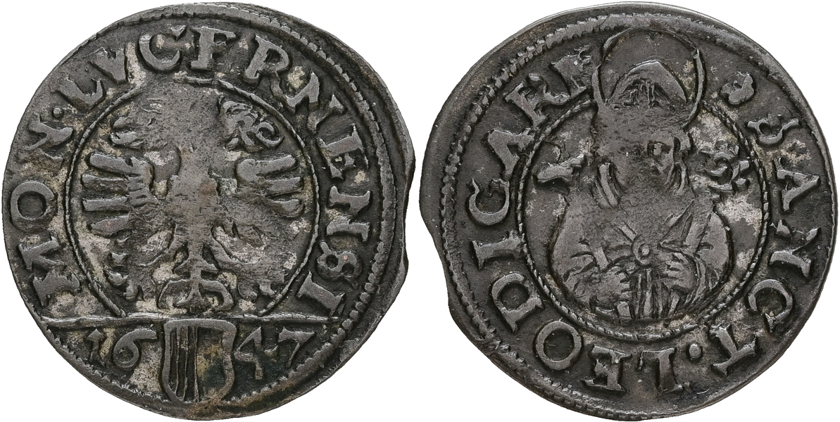 SCHWEIZ / SWITZERLAND. Lucern. Schilling 1647.
