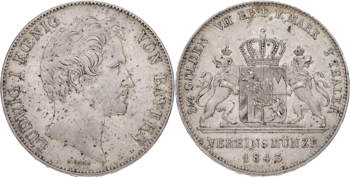 TYSKLAND / GERMANY. BAYERN. 2 taler 1843.