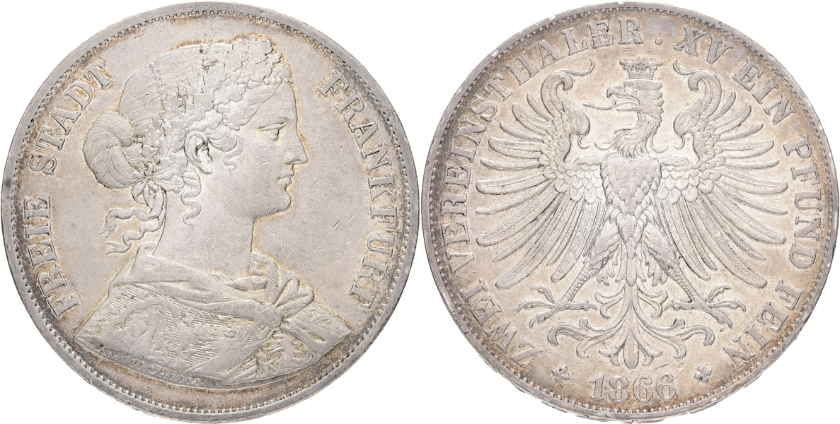 TYSKLAND / GERMANY. FRANKFURT. 2 taler 1862.