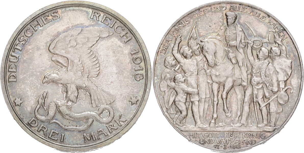 TYSKLAND / GERMANY. PREUSSEN. 3 mark 1913.
