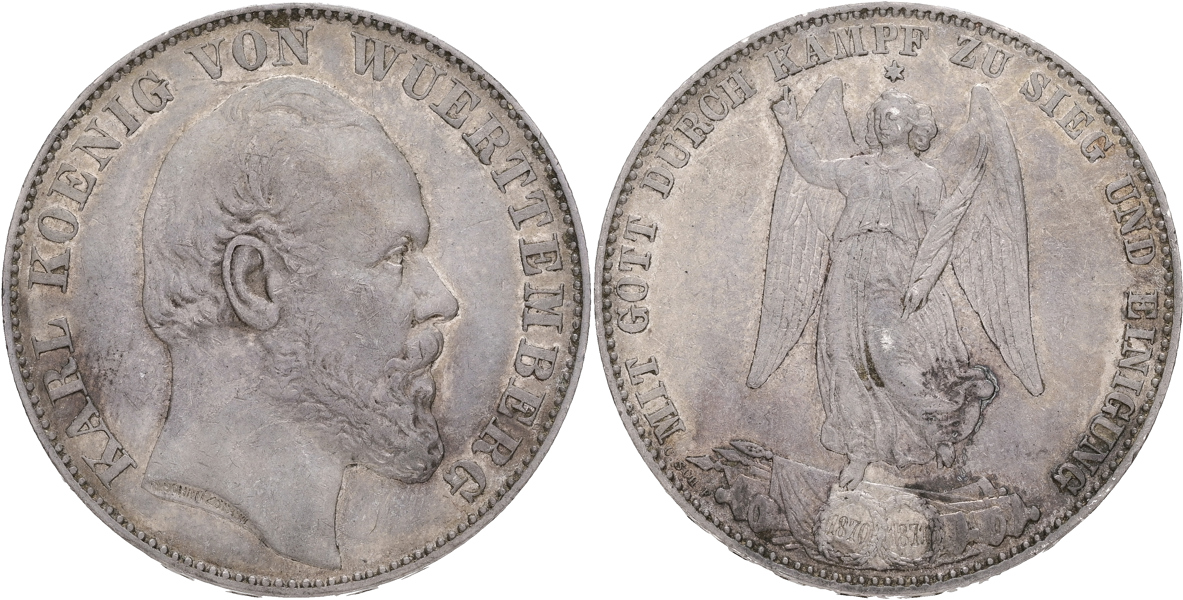 TYSKLAND / GERMANY. WÜRTTEMBERG. Siegestaler 1871.