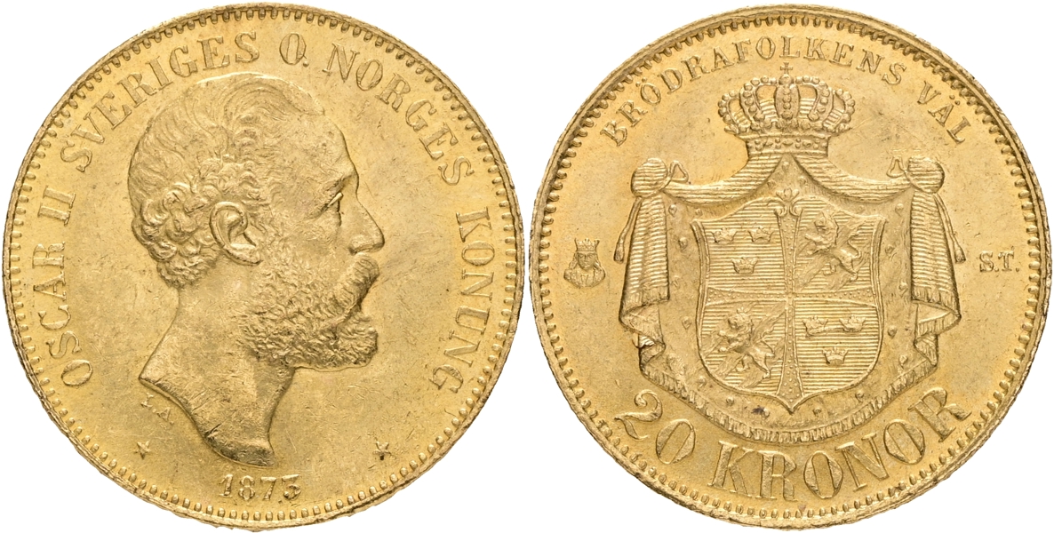 OSKAR II (1872-1907). 20 kronor 1873.