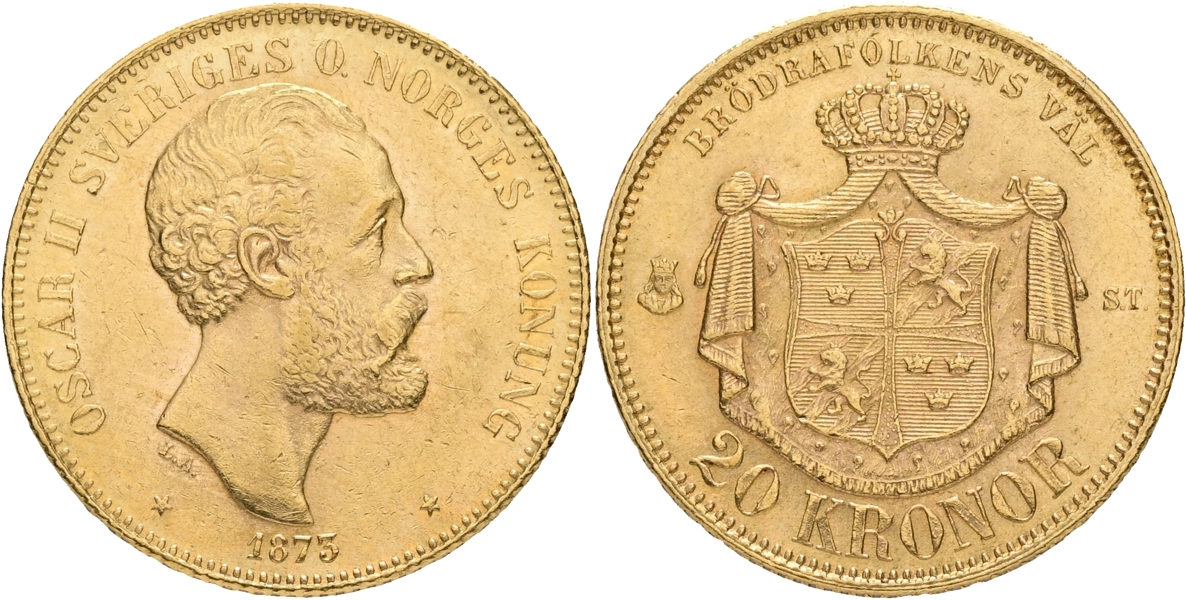 OSKAR II (1872-1907). 20 kronor 1873.