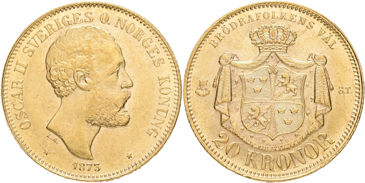OSKAR II (1872-1907). 20 kronor 1873.