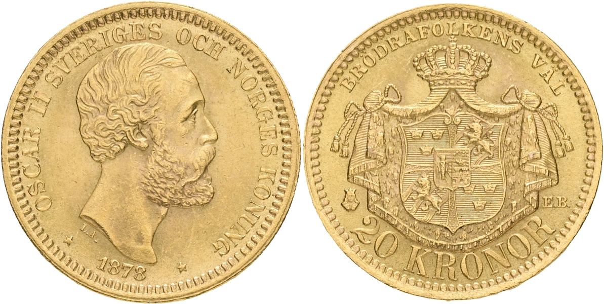 OSKAR II (1872-1907). 20 kronor 1878.