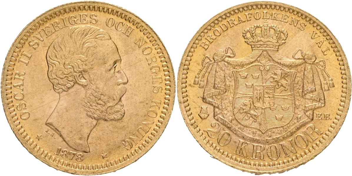 OSKAR II (1872-1907). 20 kronor 1878.