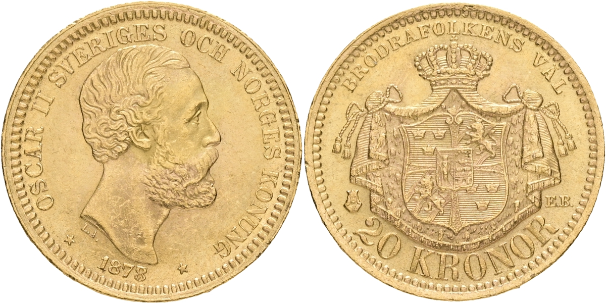OSKAR II (1872-1907). 20 kronor 1878.