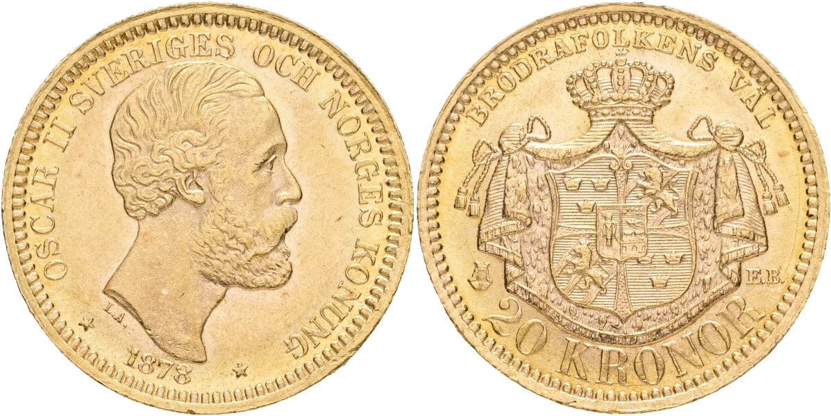 OSKAR II (1872-1907). 20 kronor 1878.