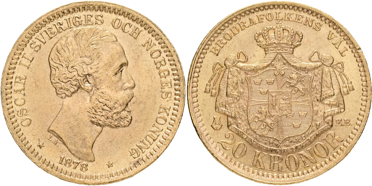 OSKAR II (1872-1907). 20 kronor 1878.