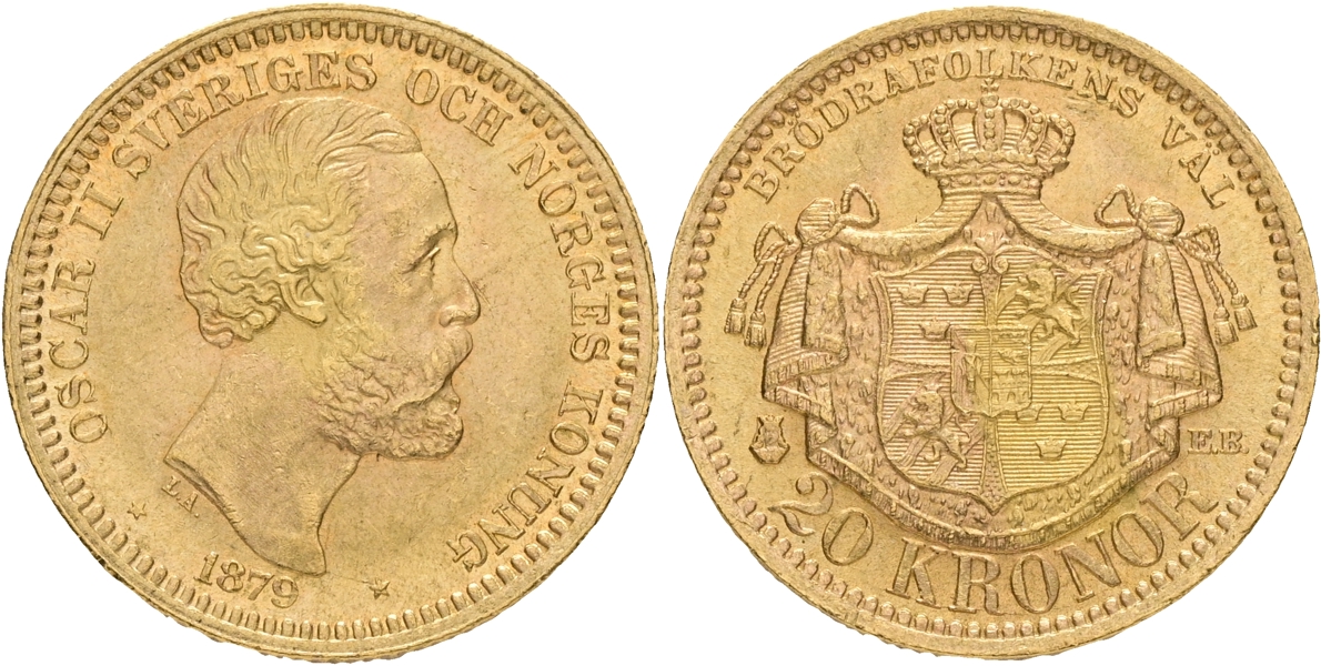 OSKAR II (1872-1907). 20 kronor 1879.