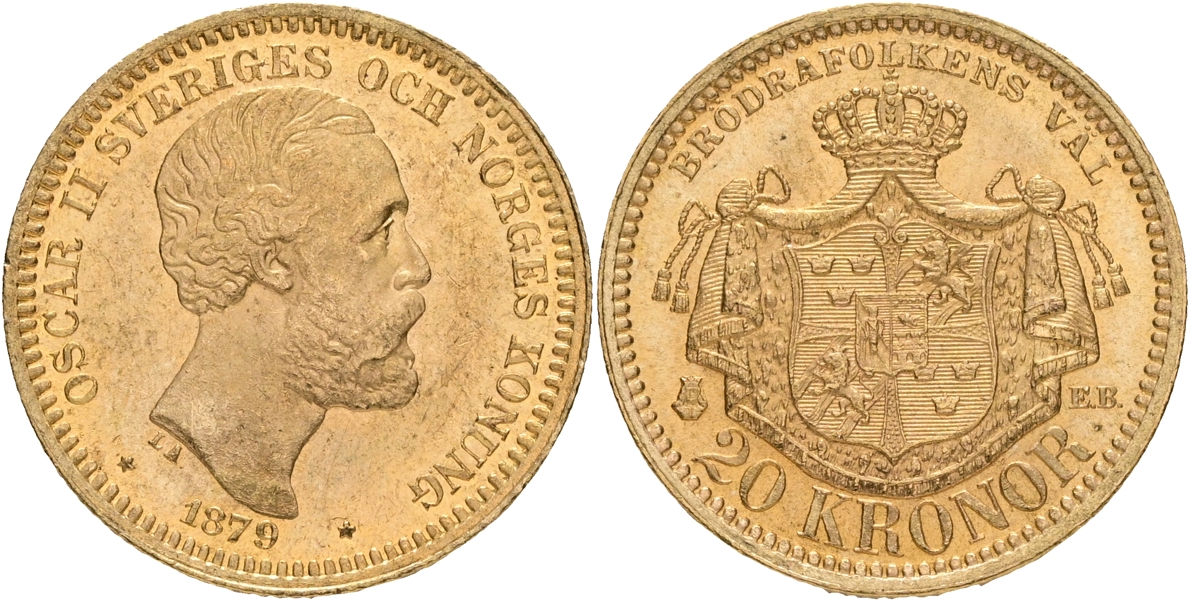 OSKAR II (1872-1907). 20 kronor 1879.