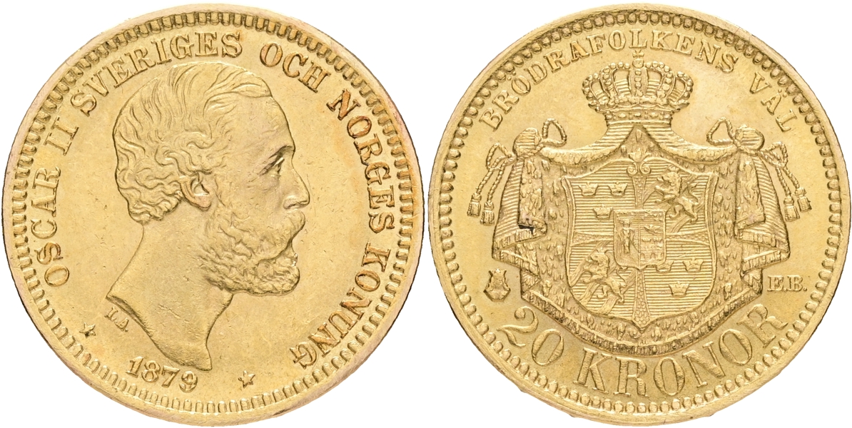 OSKAR II (1872-1907). 20 kronor 1879.