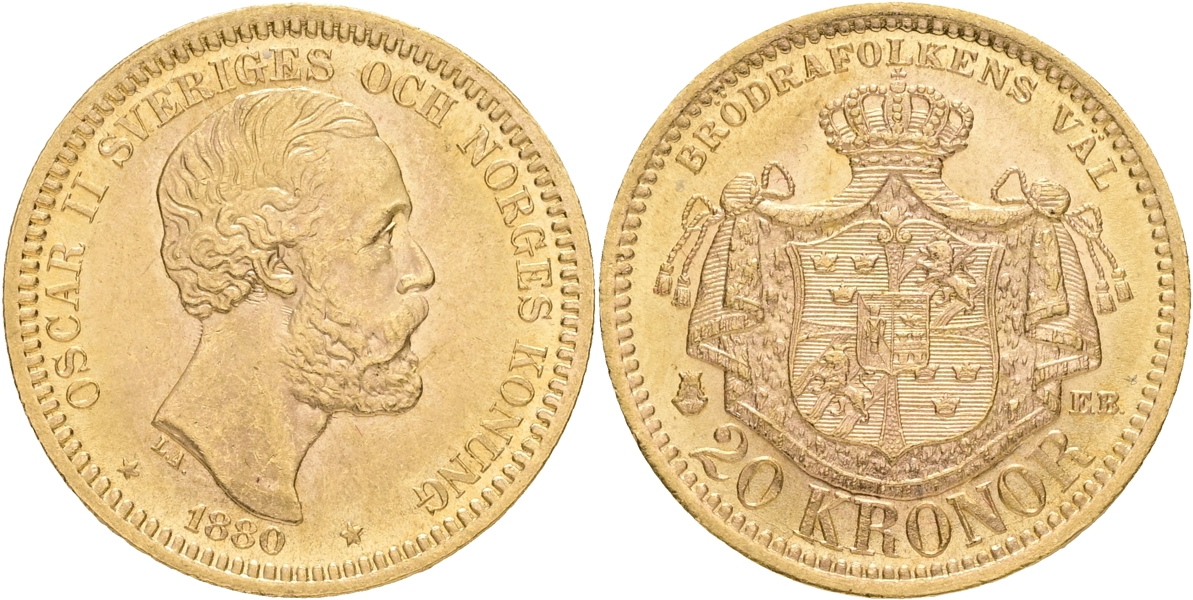 OSKAR II (1872-1907). 20 kronor 1880.