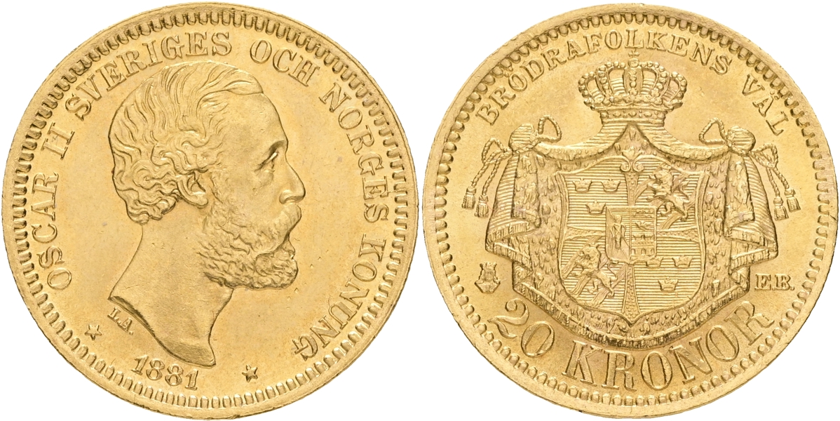 OSKAR II (1872-1907). 20 kronor 1881.