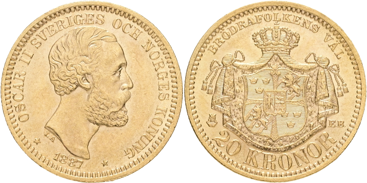 OSKAR II (1872-1907). 20 kronor 1887.