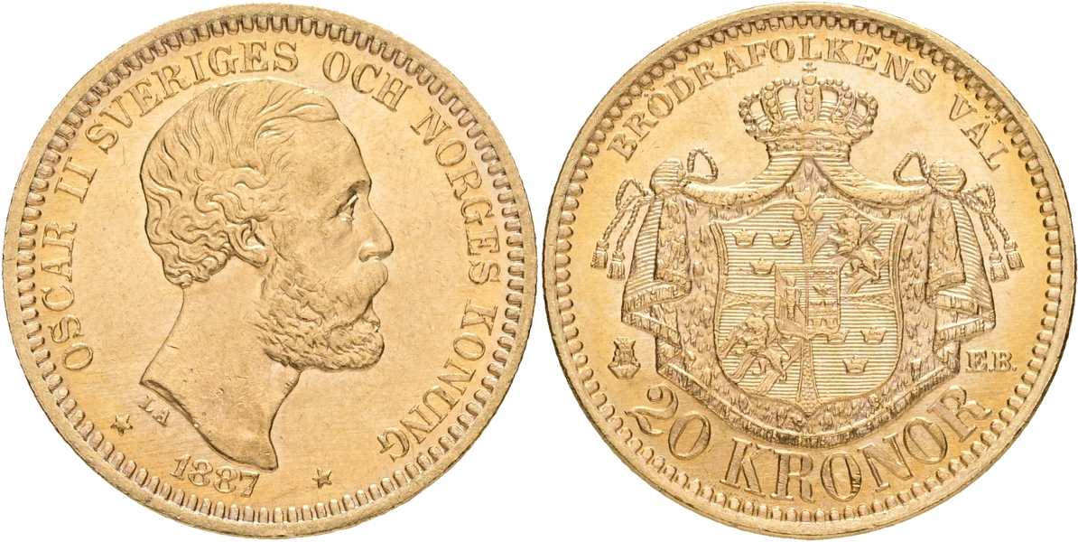 OSKAR II (1872-1907). 20 kronor 1887.