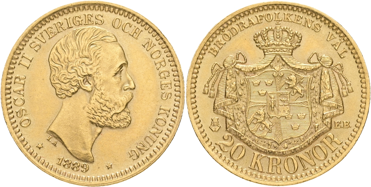 OSKAR II (1872-1907). 20 kronor 1889.