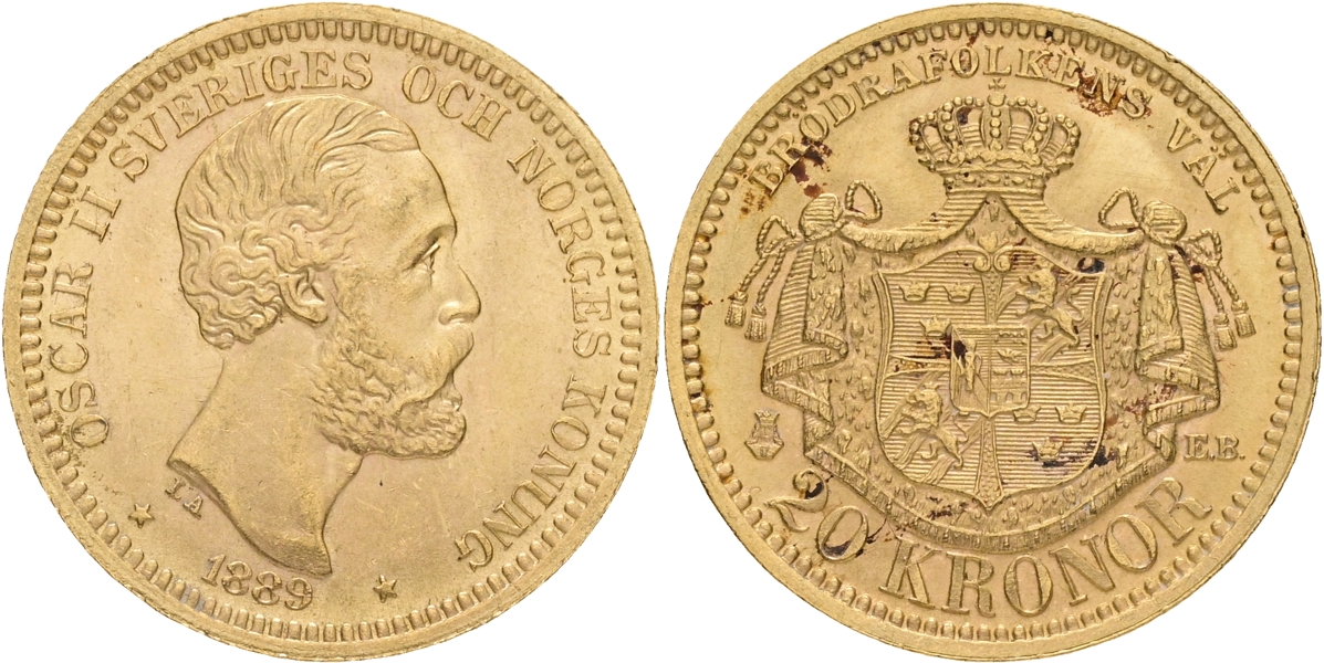 OSKAR II (1872-1907). 20 kronor 1889.