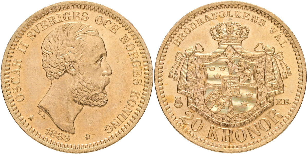 OSKAR II (1872-1907). 20 kronor 1889.