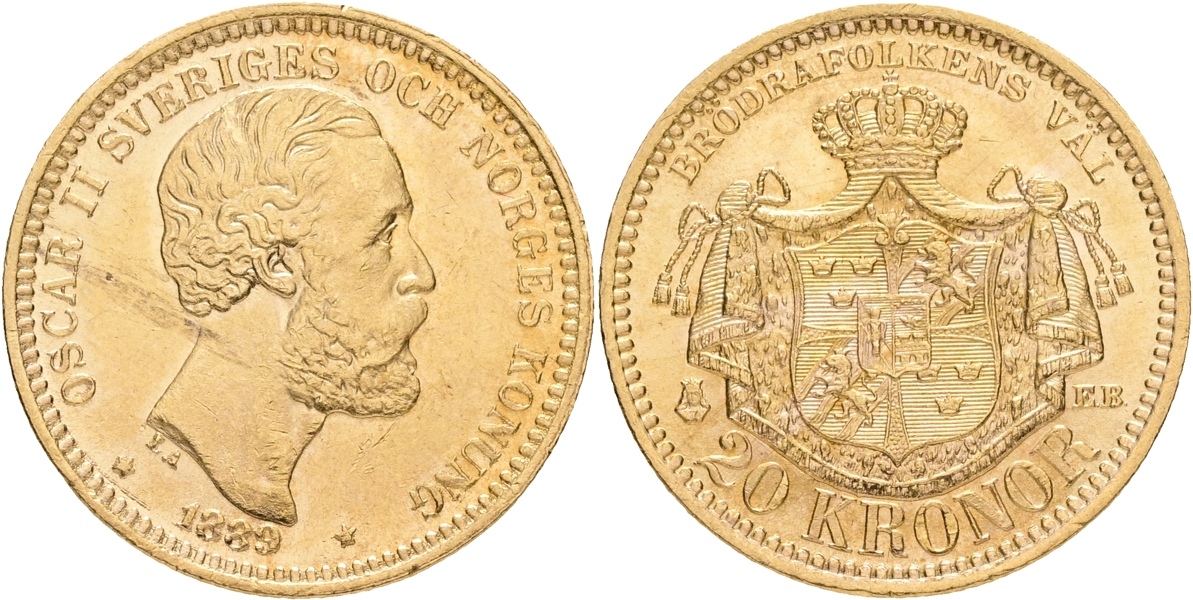 OSKAR II (1872-1907). 20 kronor 1889.