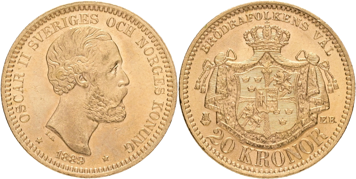 OSKAR II (1872-1907). 20 kronor 1889.