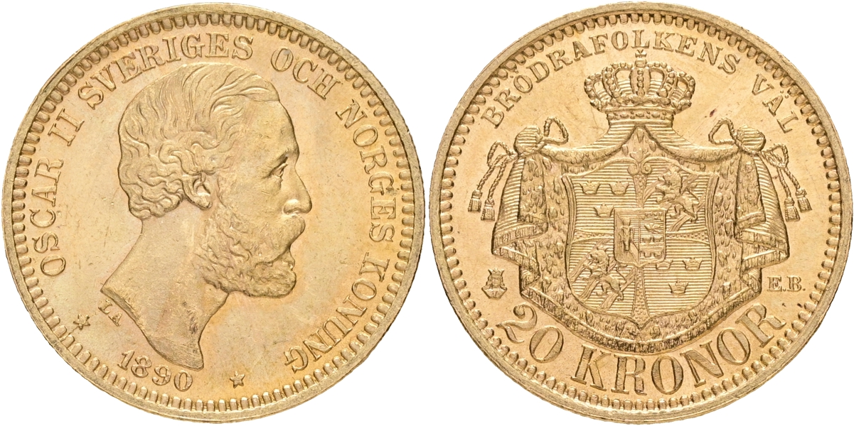 OSKAR II (1872-1907). 20 kronor 1890.