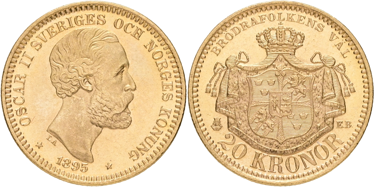 OSKAR II (1872-1907). 20 kronor 1895.