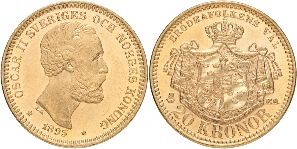 OSKAR II (1872-1907). 20 kronor 1895.