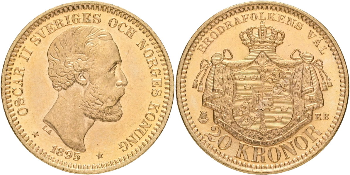 OSKAR II (1872-1907). 20 kronor 1895.